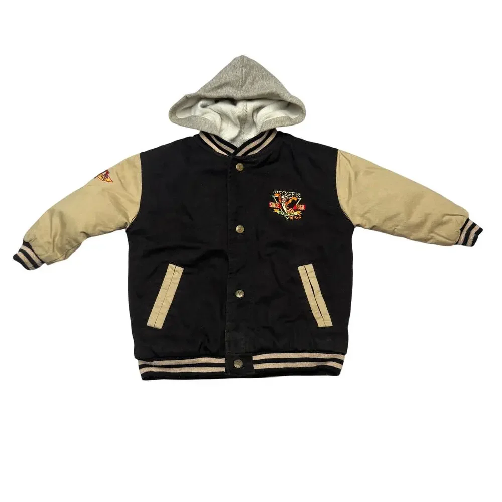 Vintage 90s Disney Store Tigger Varsity Canvas Hooded Jacket Toddler XXS 2/3